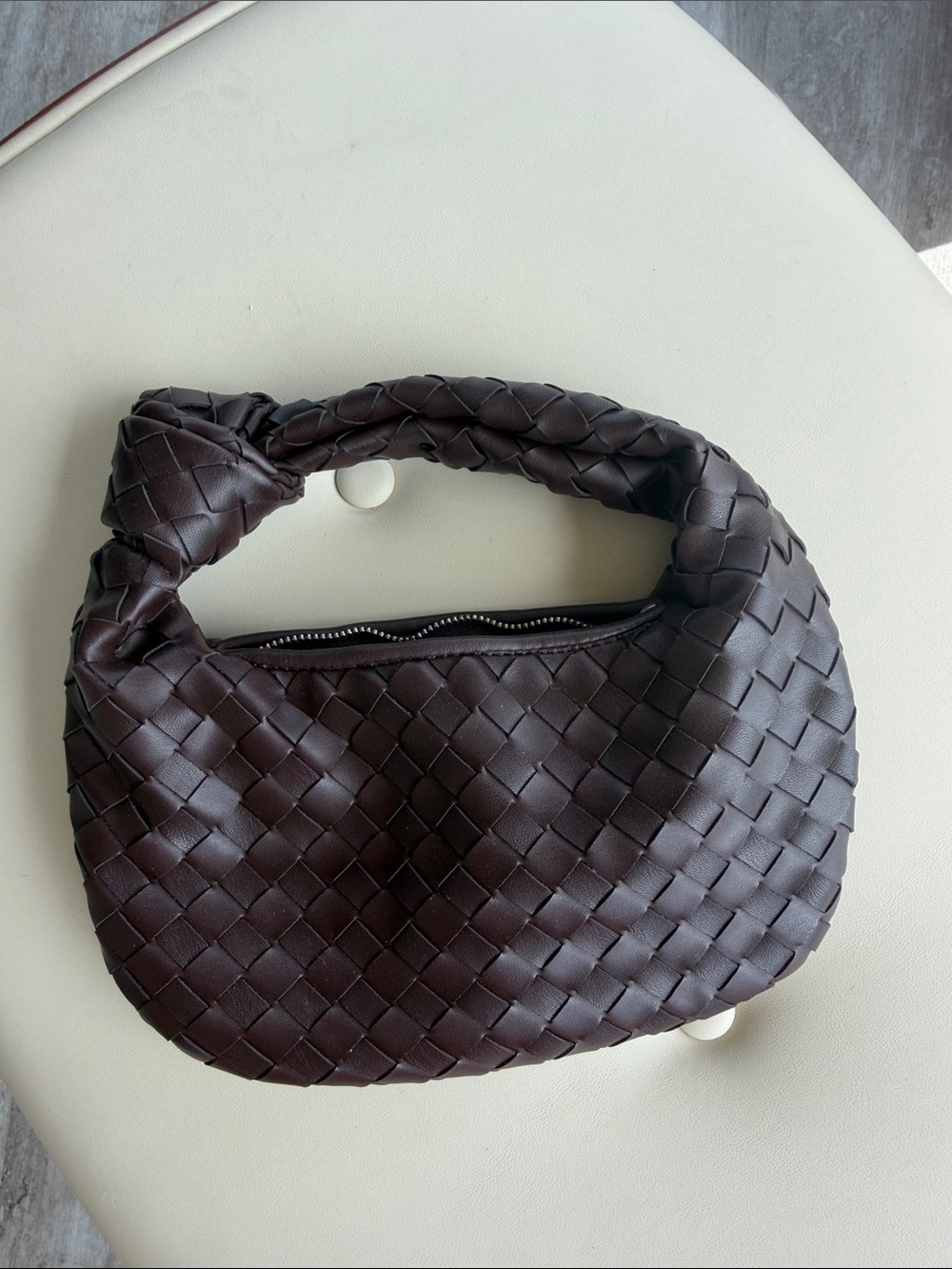Zara Dark Brown Woven Knot-Handle Shoulder Bag